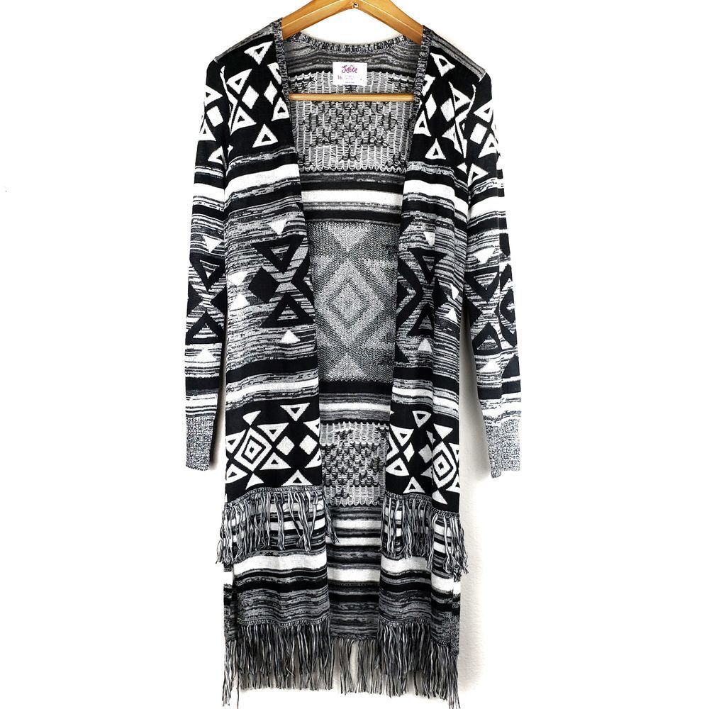 Justice Girl Fringed Tribal Long Cardigan size 16